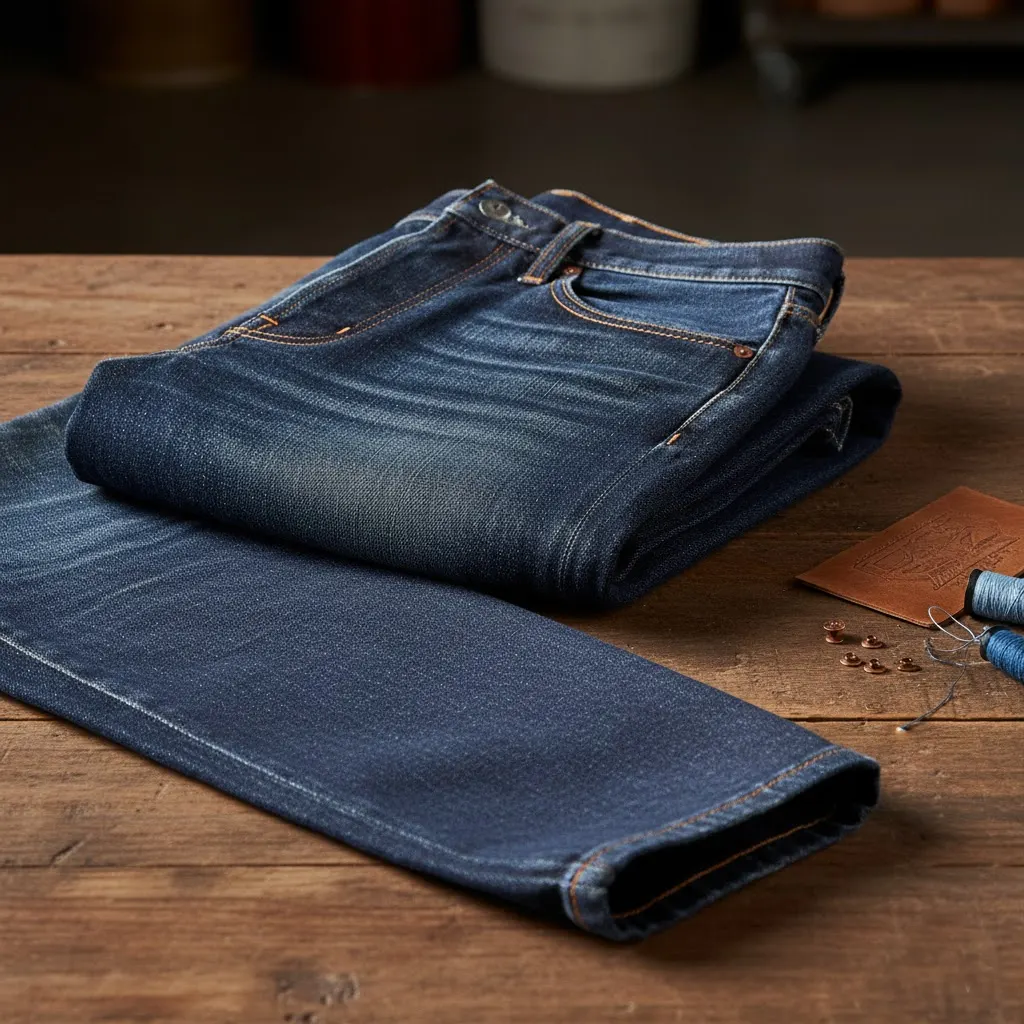 A Pair Of Jeans Is Placed On The Table